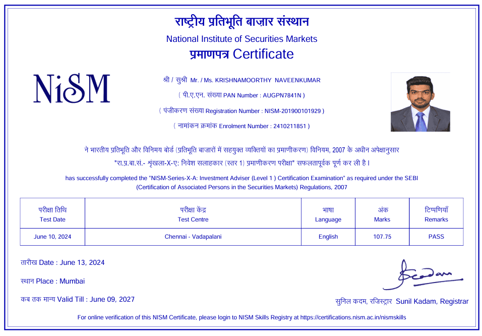 Finholistic Founder NISM X-A Certified Investment Adviser