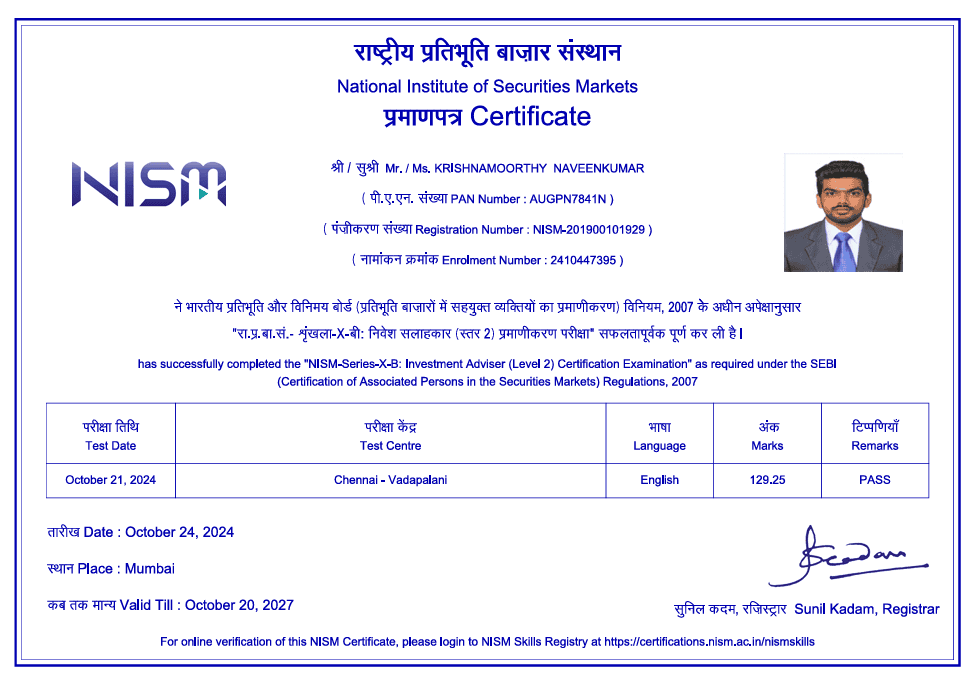 Finholistic Founder NISM X-A Certified Investment Adviser
